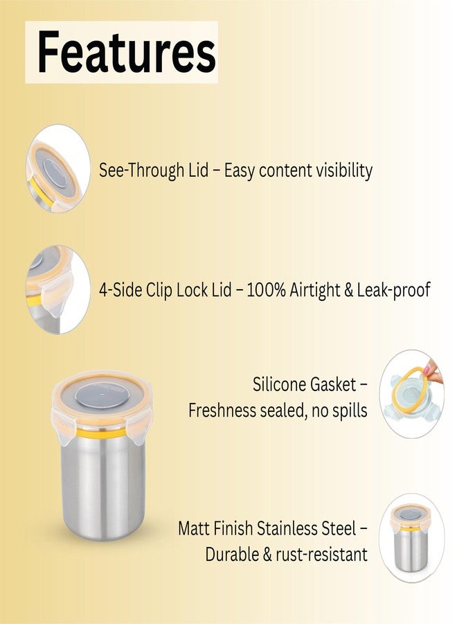 STEELLOCK Stainless Steel Airtight Container with Lid | Leakproof, BPA-Free | Multipurpose Food Storage Containers/Tiffin/Dabba for Office, School & Kitchen | SL-1203-set of 2, 500ml each, Yellow - Image 5